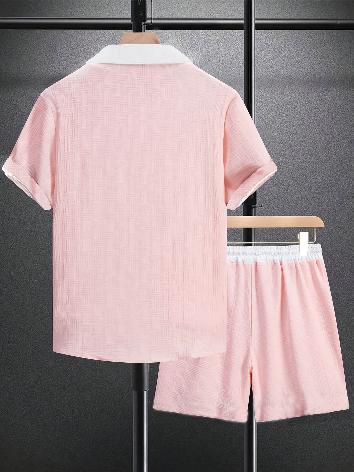 Men’s Summer Jacquard Shirt & Shorts Set - Casual Sports Outfit - Buy Center US