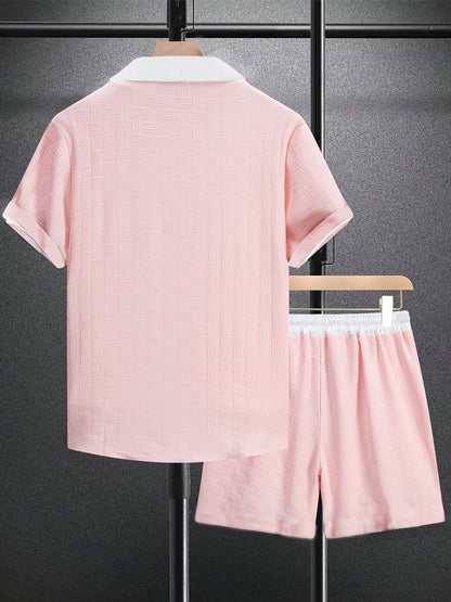 Men’s Summer Jacquard Shirt & Shorts Set - Casual Sports Outfit - Buy Center US
