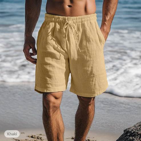 Buycenter Cotton Linen Drawstring Shorts - Elastic Waist, Multi-Pocket Style - Buy Center US