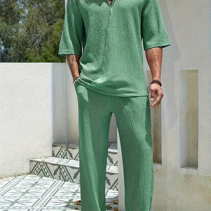 Men's Casual Two-Piece Suit - Short Sleeve Drop Shoulder Summer Style - Buy Center US