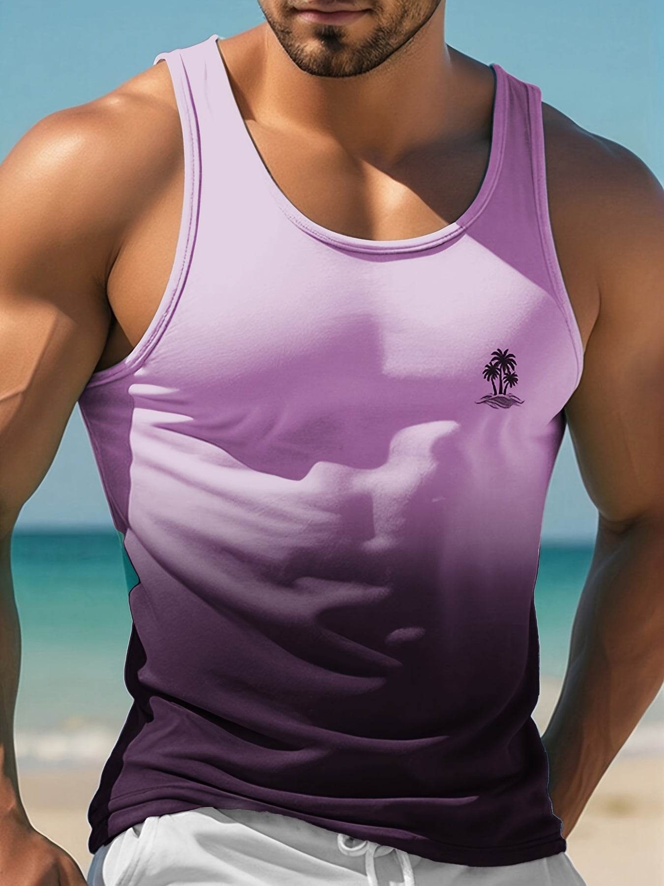 Men’s Gradient Tank Top - Casual Slim Fit, High Stretch Polyester - Buy Center US