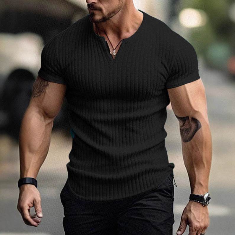 Sports Slim-Fitting Men's Short Sleeve Shirt - Stylish Stripes in Multiple Colors - Buy Center US