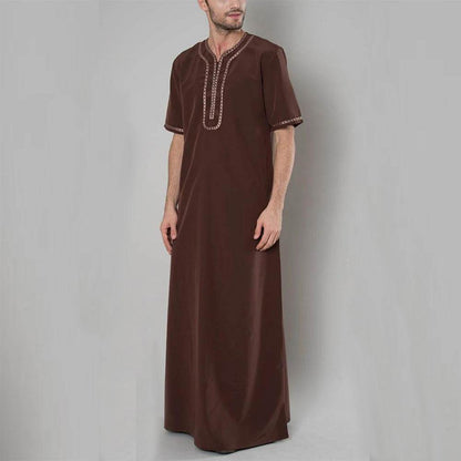 Buycenter Men's Casual Muslim Robe - Loose Linen Pullover in Brown - Buy Center US