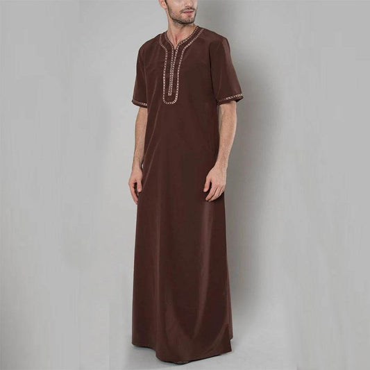 Buycenter Men's Casual Muslim Robe - Loose Linen Pullover in Brown - Buy Center US