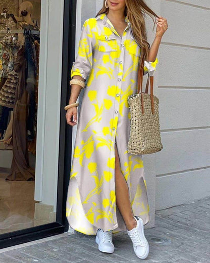 Loose Casual Long Dress for Women - A-Line, Polo Collar Style - Buy Center US