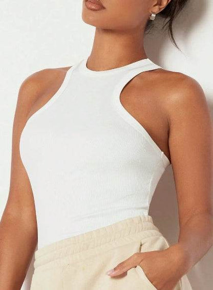 Women's Solid Color Halter Top - Backless Crop Style, Casual Fit - Buy Center US