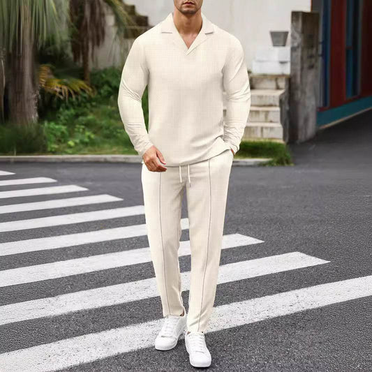 Buycenter Men's Solid Color Suit - Autumn Winter Long Sleeve Trousers - Buy Center US