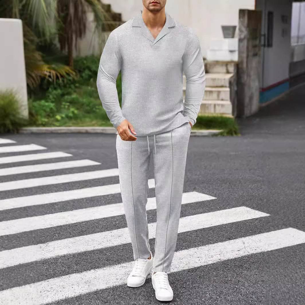 Buycenter Men's Solid Color Suit - Autumn Winter Long Sleeve Trousers - Buy Center US