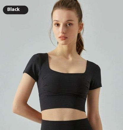 Women's Hollow-out Yoga Top - Short Sleeve with Removable Chest Pad - Buy Center US