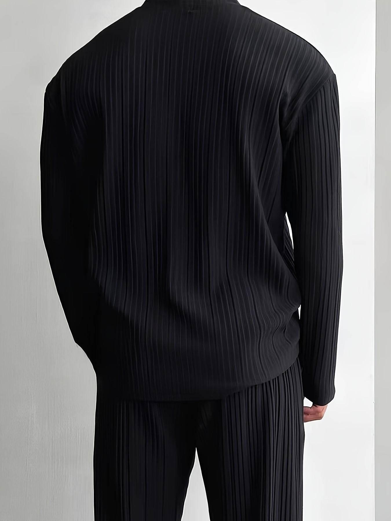 Men's Elegant Striped Button-Up Shirt & Pants Set - V-Neck Beach Attire - Buy Center US