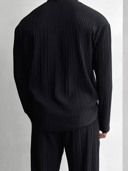 Men's Elegant Striped Button-Up Shirt & Pants Set - V-Neck Beach Attire - Buy Center US