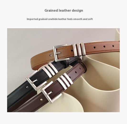 Genuine Cowhide Leather Belt for Women - Stylish Pin Buckle, 100CM - Buy Center US