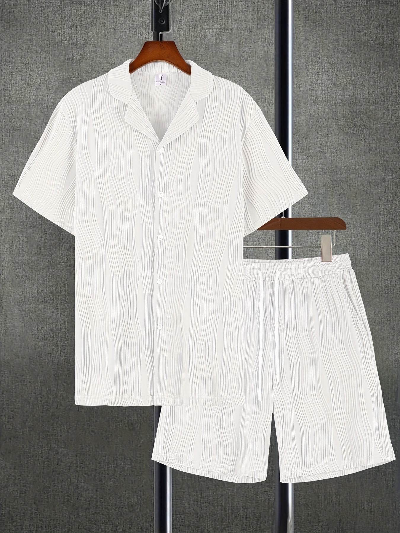 Men's Casual Short Sleeve Knitted Set - Lapel Button, Comfortable Fit - Buy Center US