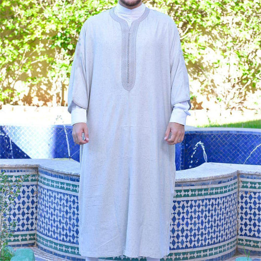 Buycenter Men's Ivory White Embroidery Robe - Sizes M to XXXX-L - Buy Center US