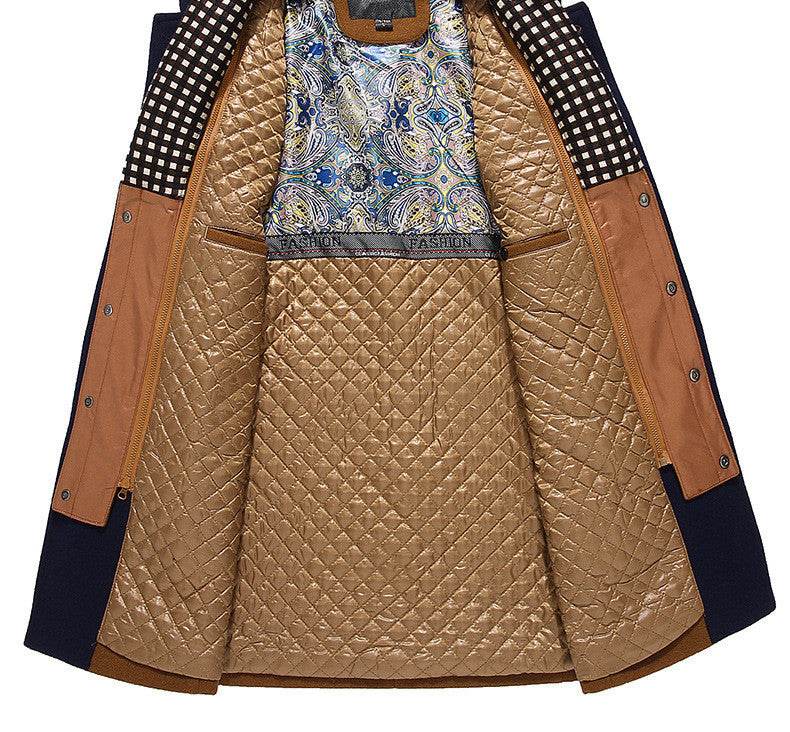 Buycenter Men's Woollen Overcoat - Stylish Double Collar, Khaki & Navy - Buy Center US