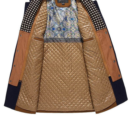 Buycenter Men's Woollen Overcoat - Stylish Double Collar, Khaki & Navy - Buy Center US