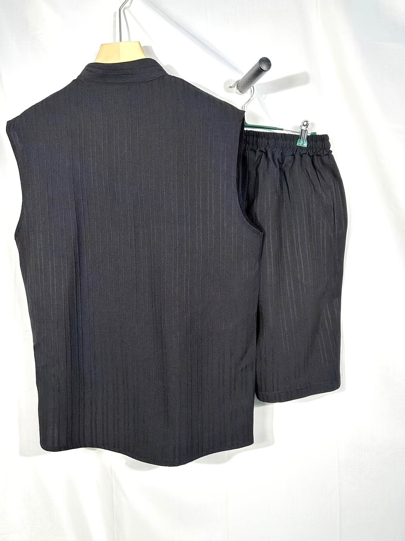 Summer Men's Casual Henley Neck Tank Top & Shorts Beach Set - Buy Center US