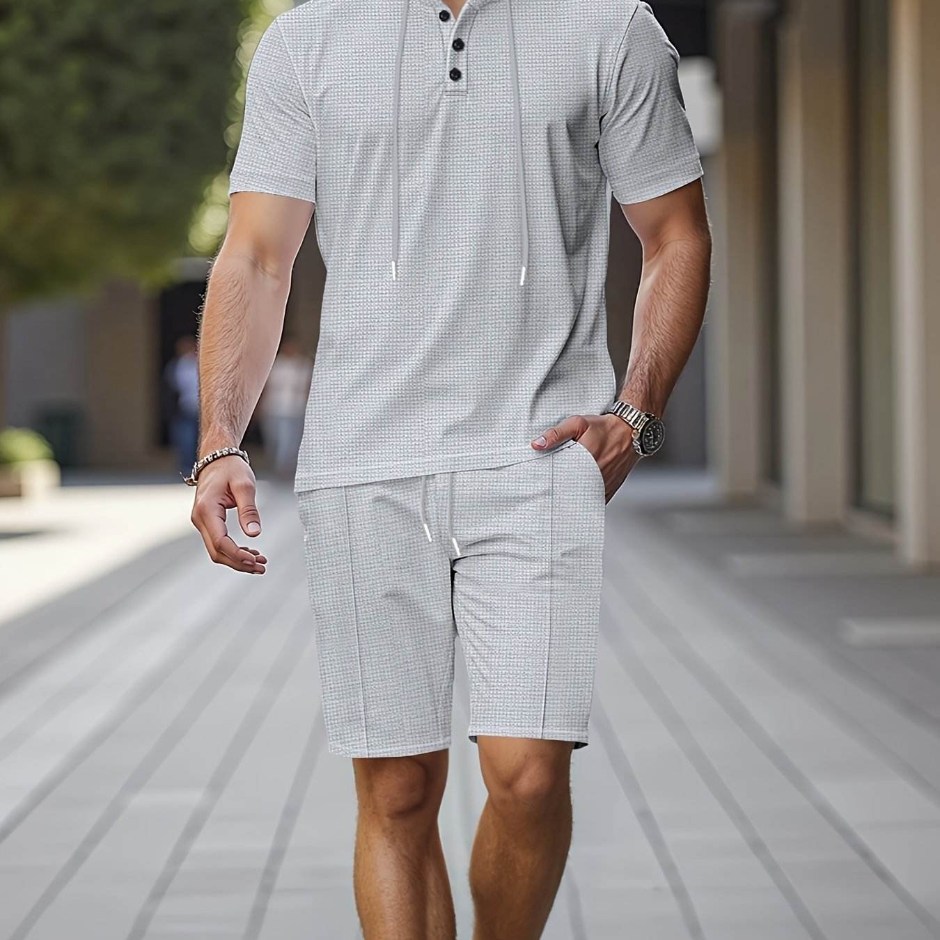 Men's Summer 2PC Set - Short Sleeve Hooded Sweatshirt & Shorts - Buy Center US