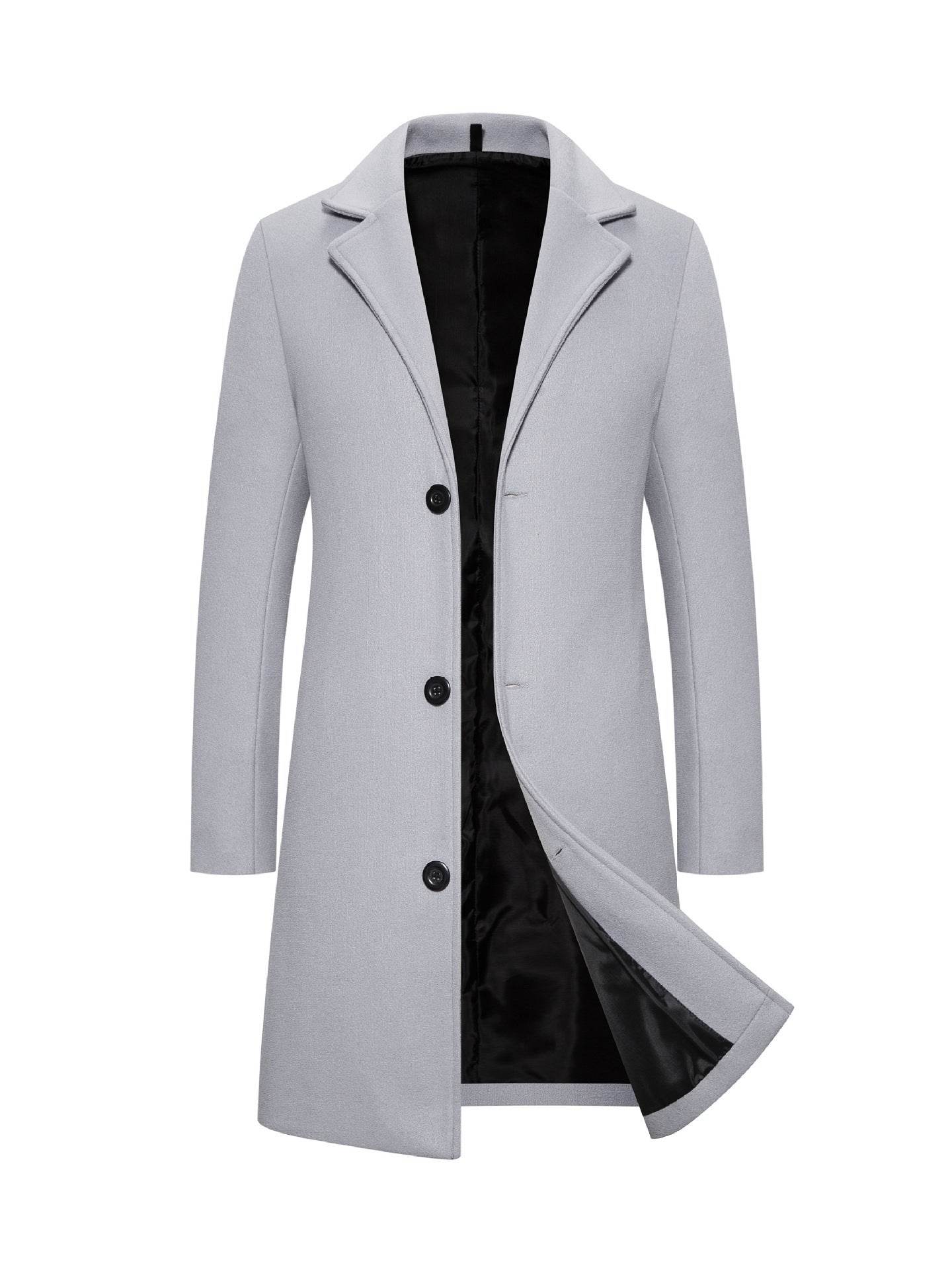 Buycenter Men's Slim-Fit Woolen Coat - Stylish Mid-Length Trench - Buy Center US