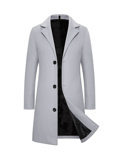 Buycenter Men's Slim-Fit Woolen Coat - Stylish Mid-Length Trench - Buy Center US