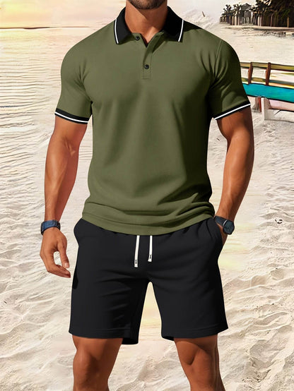 Men's Casual Short Sleeve Shirt & Drawstring Shorts Set - Summer Fashion - Buy Center US