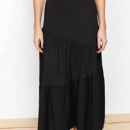 Irregular Pleated High Waist Skirt - Black A-Line Big Hem Dress - Buy Center US