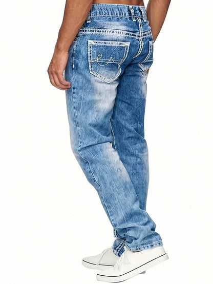 Men’s All-Season Solid Color Washed Denim Jeans - Slight Stretch Fit - Buy Center US