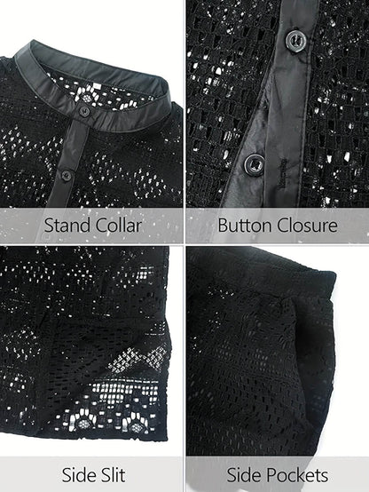 Men's Lace Sheer 2-Piece Shirt and Shorts Set - Sexy Summer Outfit - Buy Center US