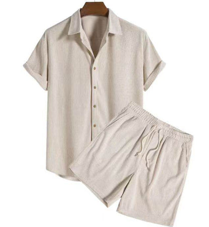 Buycenter Multi-Color Beachwear Set - Casual Corduroy Short Sleeve Suit - Buy Center US