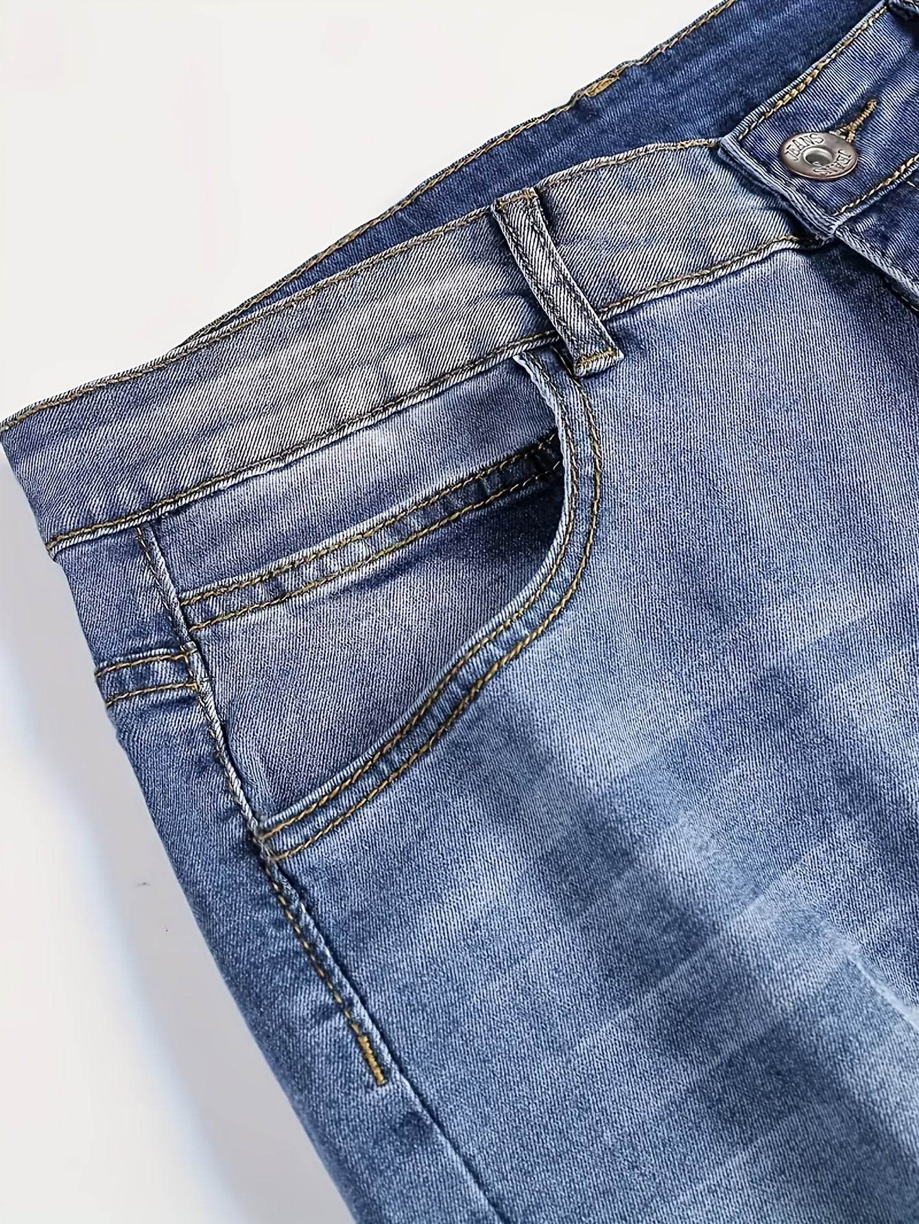 Men’s Distressed Skinny Jeans - Light Blue Ripped Denim, Medium Stretch - Buy Center US