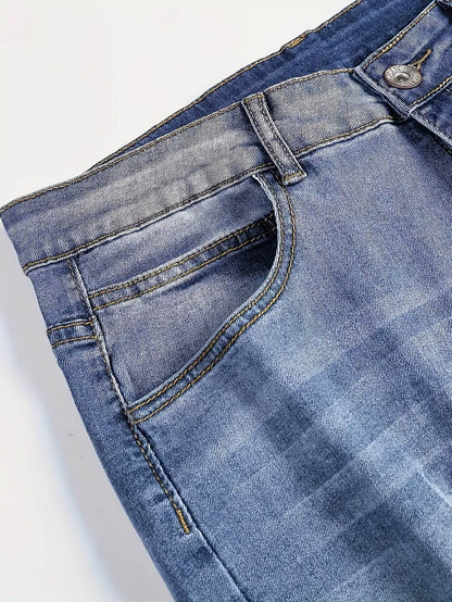 Men’s Distressed Skinny Jeans - Light Blue Ripped Denim, Medium Stretch - Buy Center US