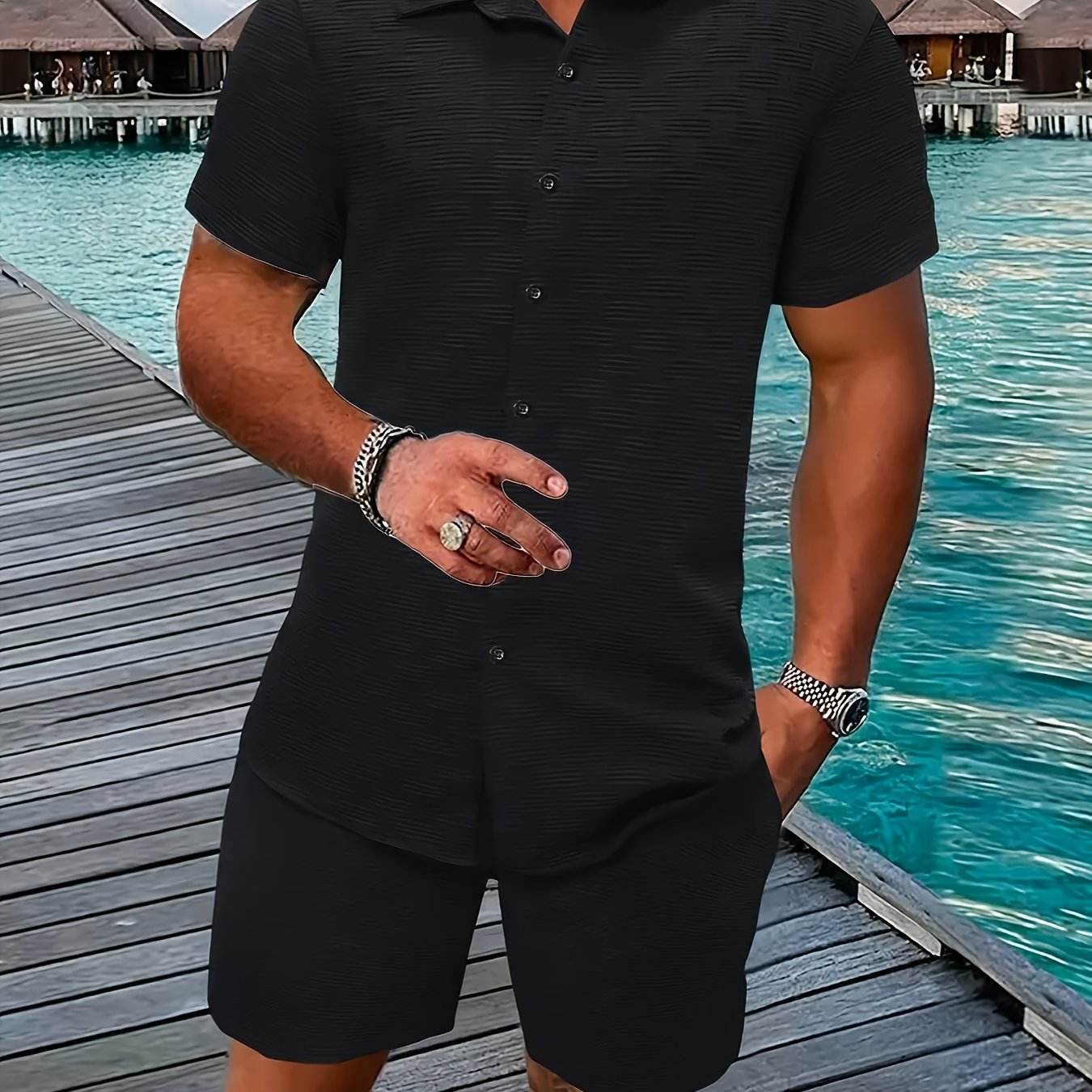 Men's Summer Casual 2-Piece Outfit Set - Slim Fit Short Sleeve & Shorts - Buy Center US