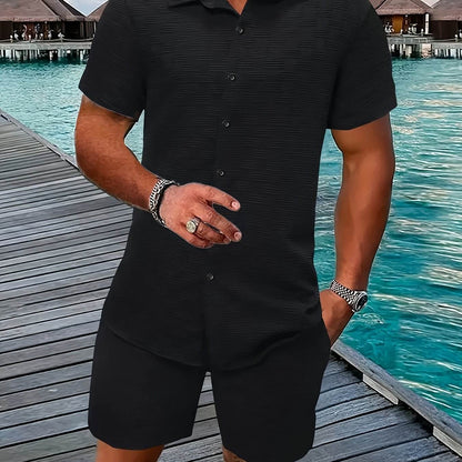 Men's Summer Casual 2-Piece Outfit Set - Slim Fit Short Sleeve & Shorts - Buy Center US