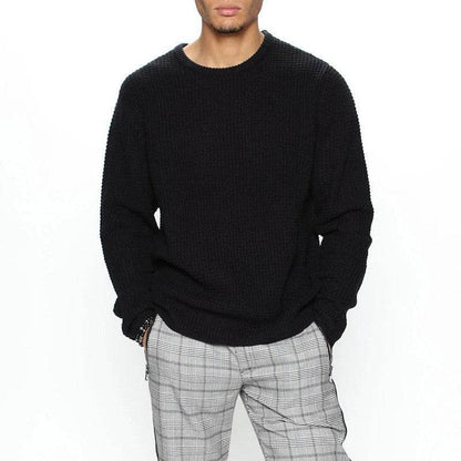 Casual Men's Long Sleeve Crew Neck Pullover - Loose Fit, Multiple Colors - Buy Center US