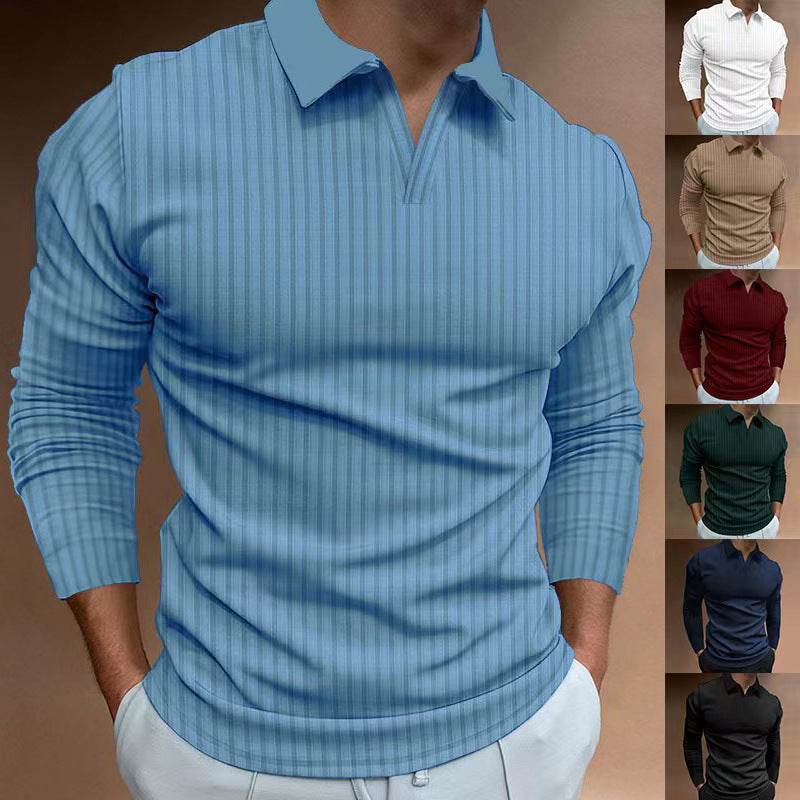 Solid Color Men’s Long Sleeve Lapel Shirt - Casual Fitness Style - Buy Center US