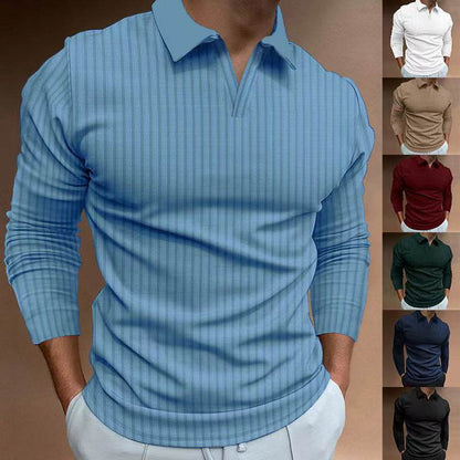 Solid Color Men’s Long Sleeve Lapel Shirt - Casual Fitness Style - Buy Center US