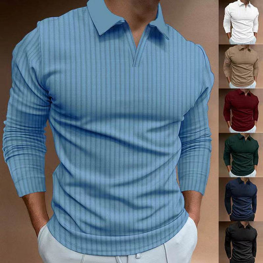 Solid Color Men’s Long Sleeve Lapel Shirt - Casual Fitness Style - Buy Center US