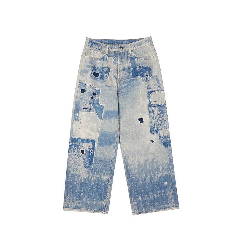 Washed Tie-Dyed Cotton Jeans for Youth - Straight-Leg Mid Waist Style - Buy Center US