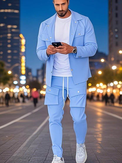 2025 Men's Workwear Set - Solid Long Sleeve, Multiple Pockets for Casual Wear - Buy Center US