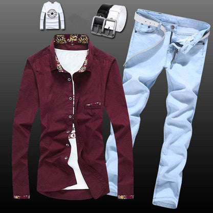 Buycenter Men's Slim Fit Shirt & Jeans Set - Youthful Style Options - Buy Center US