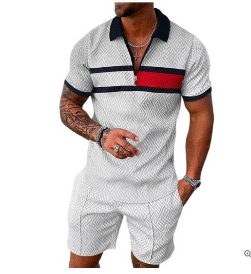 Men's Summer 3D Printed Geometric Shirt Set - Stylish Zip Lapel Design - Buy Center US