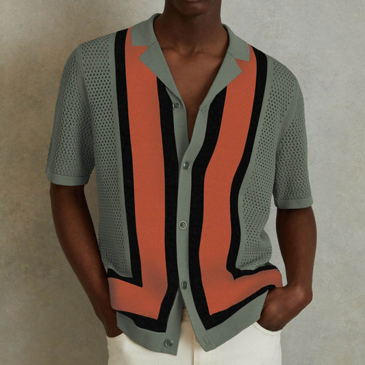 Men's Summer Striped Contrast Knitwear Top - Short Sleeve Tencel Style - Buy Center US