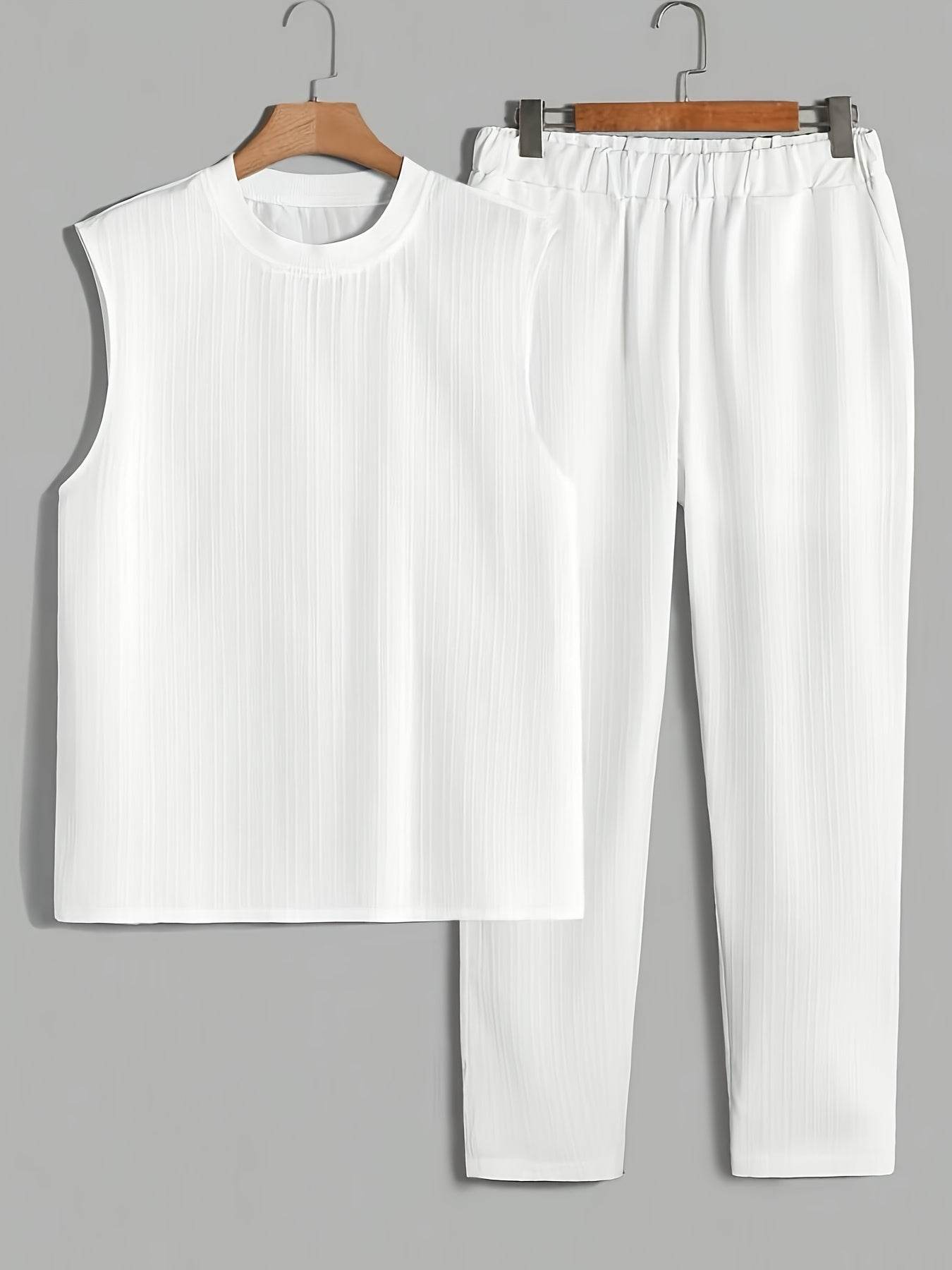 Men's Casual Sleeveless Crew Neck T-Shirt & Pants Set - Summer Style - Buy Center US