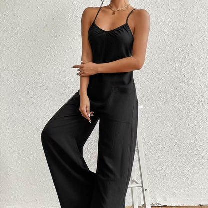 Ladies' Backless Wide Leg Jumpsuit - Casual Lightweight Summer Style - Buy Center US