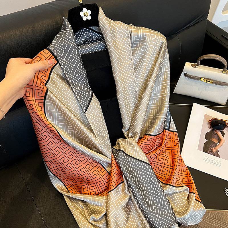 Elegant Women's Silk Scarf - Sun Protection, Plaid Design, 180x90cm - Buy Center US