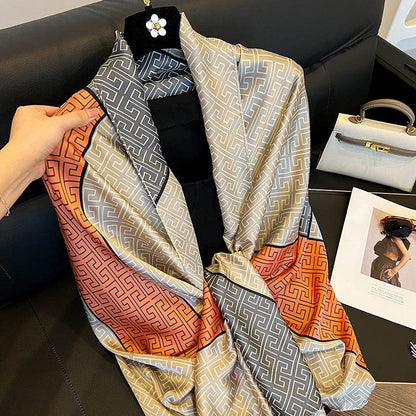 Elegant Women's Silk Scarf - Sun Protection, Plaid Design, 180x90cm - Buy Center US