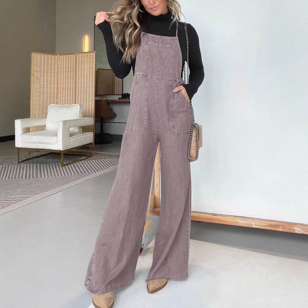 Fashion Denim Wide Leg Jumpsuit for Women - Stylish Sleeveless Design - Buy Center US
