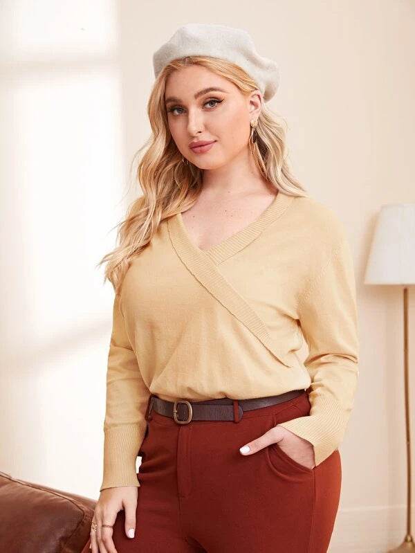 Plus Size Women's V-Neck Sweater - Abstract Pattern with Tassels - Buy Center US