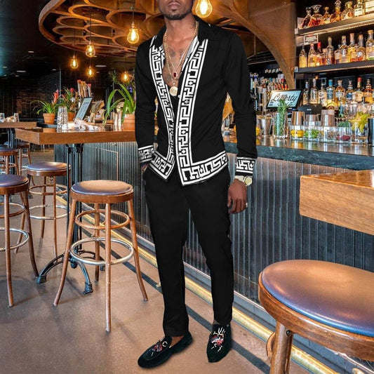 Hip Hop 3D Printed Casual Long Sleeve Shirt Suit - Black Fashion Fit - Buy Center US