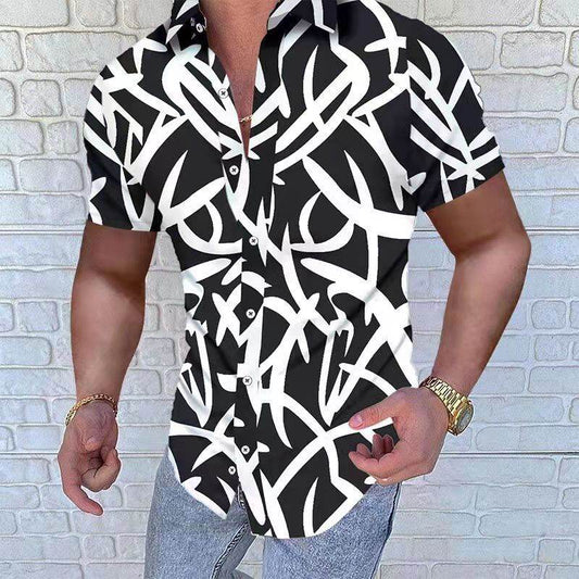 Casual Loose Men's Shirt - European American Style with Lapel Print - Buy Center US